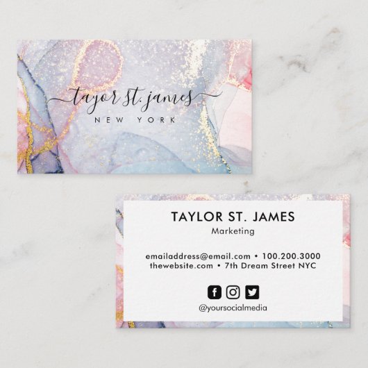 Carte De Visite Aquarelle violet doré (Devant / Derrière)