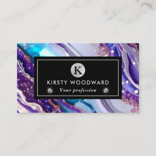 Carte De Visite Aquarelle violet et Parties scintillant bleue Agat