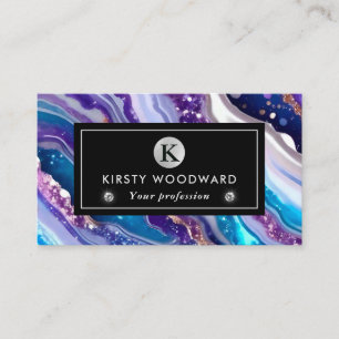 Carte De Visite Aquarelle violet et Parties scintillant bleue Agat