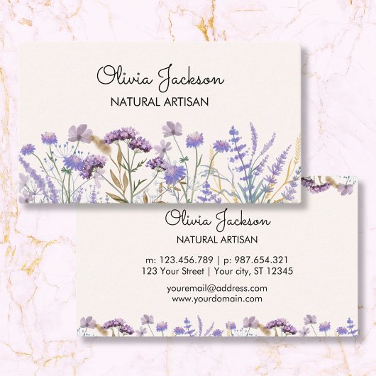 Carte De Visite Aquarelle violet Fleur sauvage Meadow