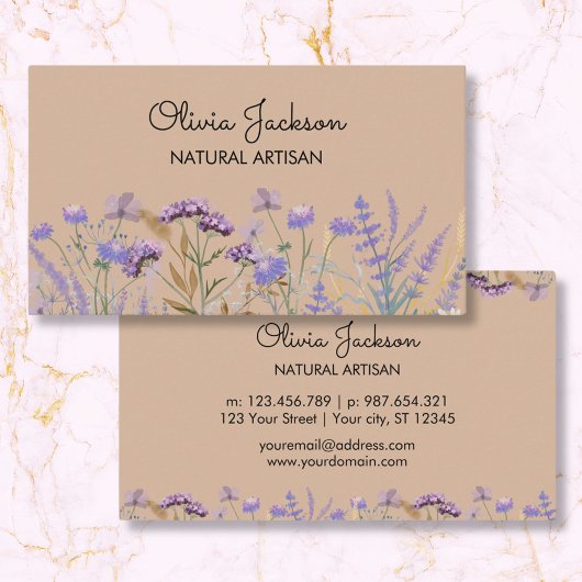 Carte De Visite Aquarelle violet Fleur sauvage Meadow
