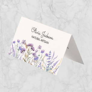 Carte De Visite Aquarelle violet Fleur sauvage pré-plié