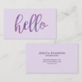 Carte De Visite Aquarelle violet Hello Typographie (Devant / Derrière)