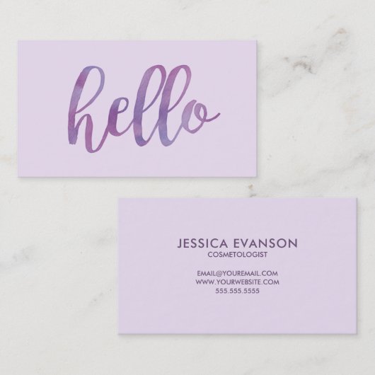 Carte De Visite Aquarelle violet Hello Typographie (Devant / Derrière)