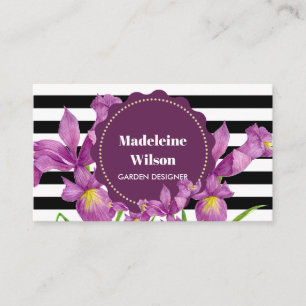Carte De Visite Aquarelle violet Iris noir blanc Motif
