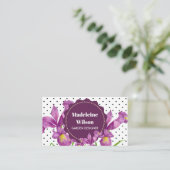 Carte De Visite Aquarelle violet Iris noir blanc Pois Busi (Debout devant)