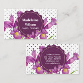 Carte De Visite Aquarelle violet Iris noir blanc Pois Busi (Devant / Derrière)