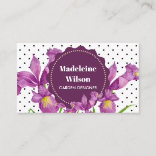 Carte De Visite Aquarelle violet Iris noir blanc Pois Busi