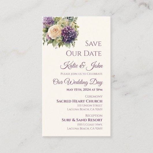 Carte De Visite Aquarelle violet-mariage-mariage Enregistrer la da (Devant)