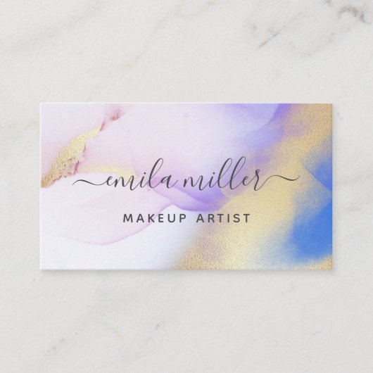 Carte De Visite Aquarelle violet or Abstrait script de calligraphi (Devant)