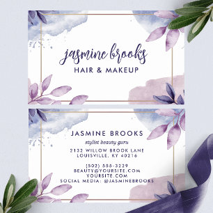 Carte De Visite Aquarelle violette Feuille Gold Frame