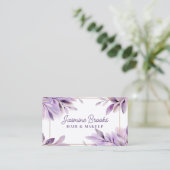 Carte De Visite Aquarelle violette Feuille Gold Frame (Debout devant)