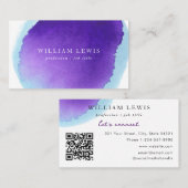 Carte De Visite Aquarelle violette Professional Code QR moderne (Devant / Derrière)