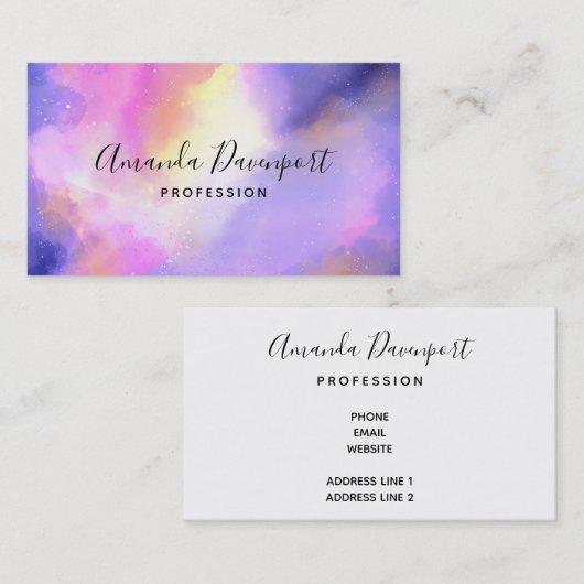 Carte De Visite Aquarelle violette tourbillonne Style Espace Extér (Devant / Derrière)
