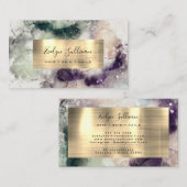 Carte De Visite Aquarelle violette verte et huile d'or (Devant / Derrière)