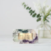 Carte De Visite Aquarelle violette verte et huile d'or (Debout devant)