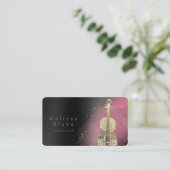 Carte De Visite aquarelle violoniste rose sur noir (Debout devant)