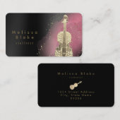 Carte De Visite aquarelle violoniste rose sur noir (Devant / Derrière)