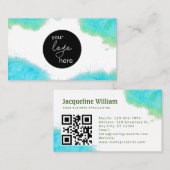 Carte De Visite Aquarelle Vive Aqua Logo personnalisé Code QR (Devant / Derrière)