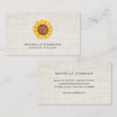 Carte De Visite Aquarelle Yellow Sunflower Logo sur lin rustique (Devant / Derrière)