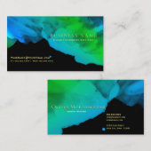 Carte De Visite Aquarelles bleu Turquoise intense sur le noir (Devant / Derrière)