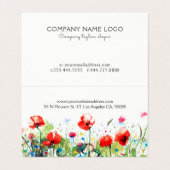 Carte De Visite Aquarelles colorées Fleurs et Poppies rouges (Intérieur déplié)
