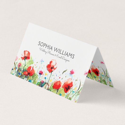 Carte De Visite Aquarelles colorées Fleurs et Poppies rouges (Devant)