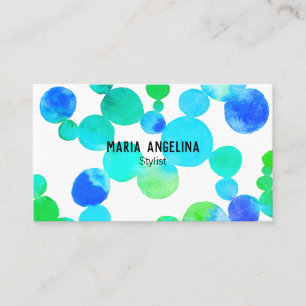 Carte De Visite Aquarelles et points Vert bleu
