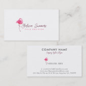 Carte De Visite Aquarelles Flamant rose rose sur blanc (Devant / Derrière)