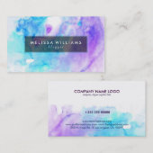 Carte De Visite Aquarelles modernes Arrière - plan pourpre & bleu (Devant / Derrière)
