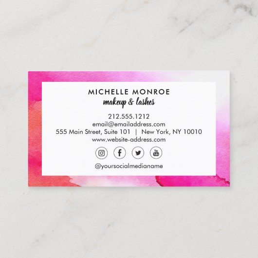 Carte De Visite Aquarelles roses en gras Extensions de texte perso (Dos)