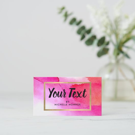 Carte De Visite Aquarelles roses en gras Extensions de texte perso (Debout devant)