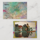 Carte De Visite AQUARIUS, turquoise, bleu, vert, jaune or (Devant / Derrière)