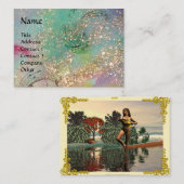 Carte De Visite AQUARIUS, turquoise, bleu, vert, jaune or (Devant / Derrière)