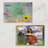 Carte De Visite AQUARIUS, turquoise, bleu, vert, jaune or (Devant / Derrière)