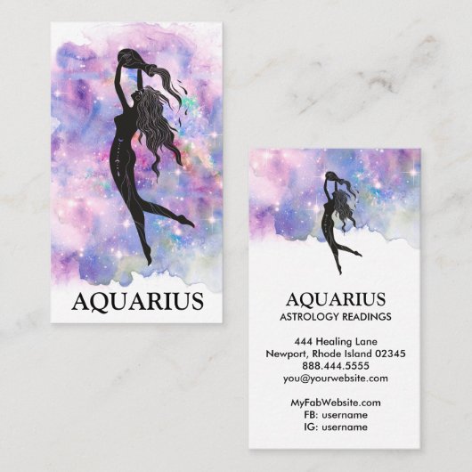 Carte De Visite *~* AQUARIUS Zodiac Astrologie Lectures Bleu rose (Devant / Derrière)