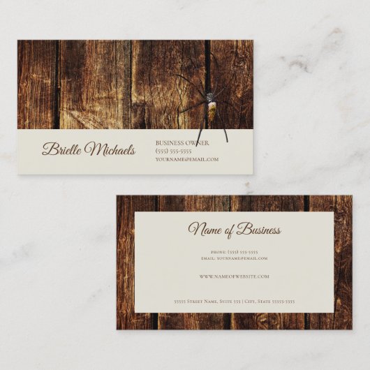 Carte De Visite Araignée géante en bois foncé rustique Élégant Scr (Devant / Derrière)