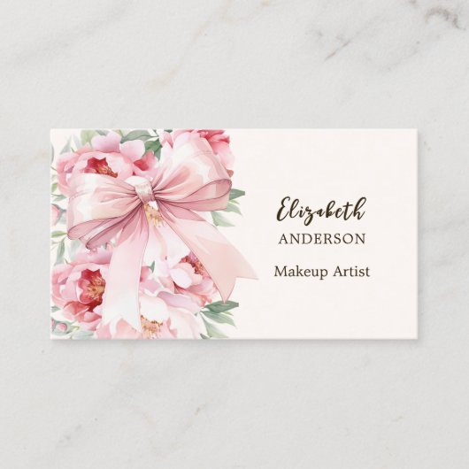 Carte De Visite Arbalète rose fleurs beige crème qr code (Devant)
