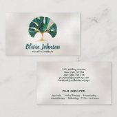 Carte De Visite Arbre à feuilles de Gingko - Marbre émeraude et or (Devant / Derrière)
