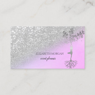 Carte De Visite Arbre Bokeh Paillettes Argentées Modernes Silhouet