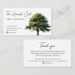 Carte De Visite Arbre de chêne à l'aquarelle Moderne Élégant Merci