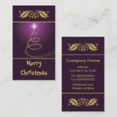 Carte De Visite Arbre de Noël abstrait doré sur violet brillant (Devant / Derrière)