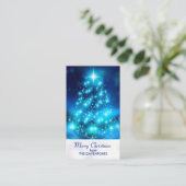 Carte De Visite Arbre de Noël bleu électrique moderne avec lumière (Debout devant)