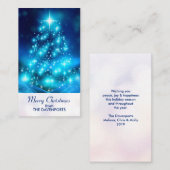 Carte De Visite Arbre de Noël bleu électrique moderne avec lumière (Devant / Derrière)