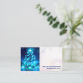 Carte De Visite Arbre de Noël bleu électrique moderne avec lumière (Debout devant)