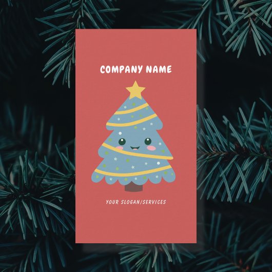Carte De Visite Arbre de Noël mignon Rouge Vertical