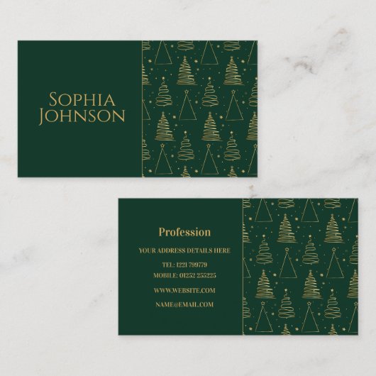 Carte De Visite Arbre de Noël vert minimal (Devant / Derrière)