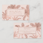Carte De Visite Arbre de palmier rose en feuille d'or Rose Écritur (Devant / Derrière)