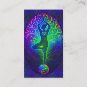Carte De Visite Arbre de Vie Yoga en Couleurs de l'Arc-en-Ciel