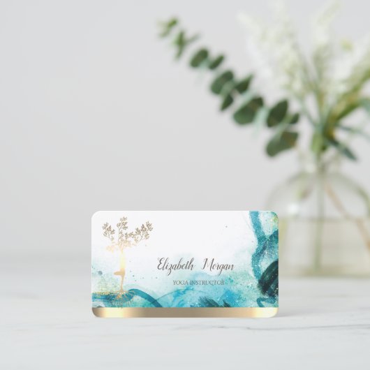 Carte De Visite Arbre d'or femmes Silhouette Abstrait (Debout devant)